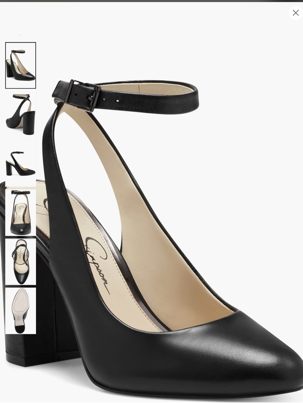 Jessica Simpson Black Leather Ankle-Strap Block Heel Pump